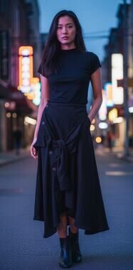 FAITH CONNEXION Women's Size M Black Button A Line Shirt Skirt Asymmetrical